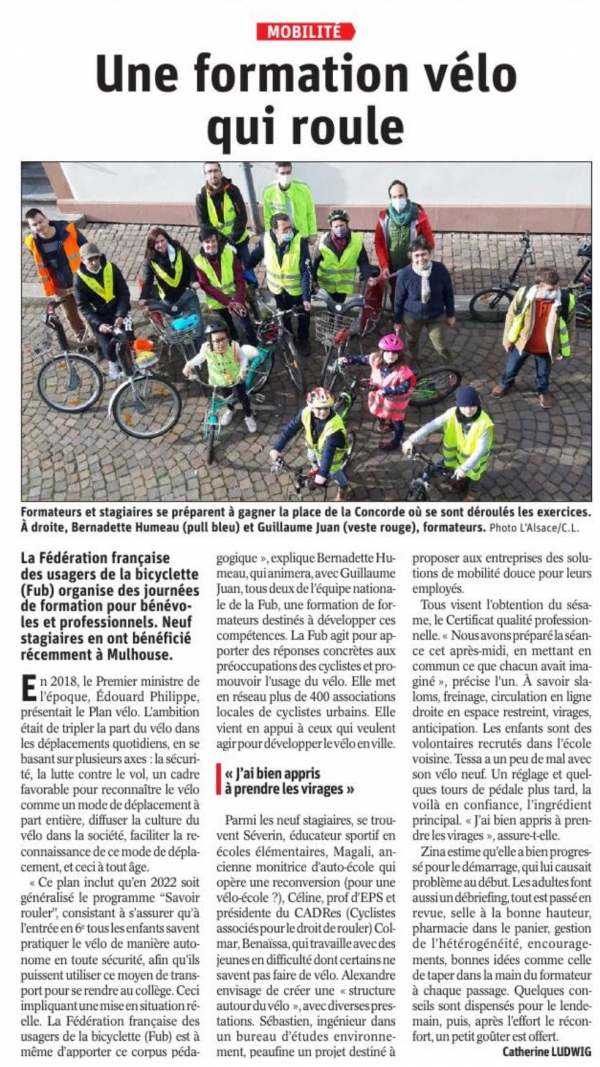 Dans la presse locale -  Formation Initiateur Mobilité Vélo à Mulhouse