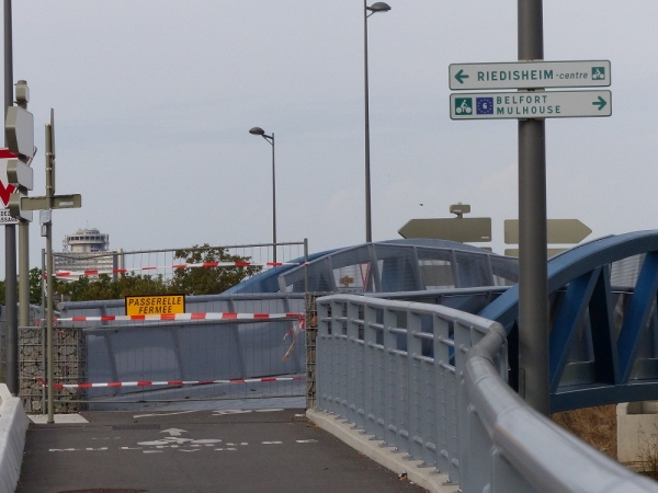 Interruption de la circulation vélo sur les ponts cyclistes Eurovélo6 à Riedisheim