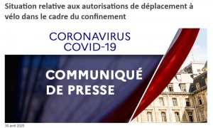 Utilisation du v&eacute;lo pour les d&eacute;placements - Communiqu&eacute; de presse Minist&egrave;re de l'Int&eacute;rieur 30 avril 2020