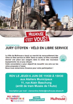 V&eacute;lo en libre service Mulhouse renouvellement &amp; concertation jury citoyen